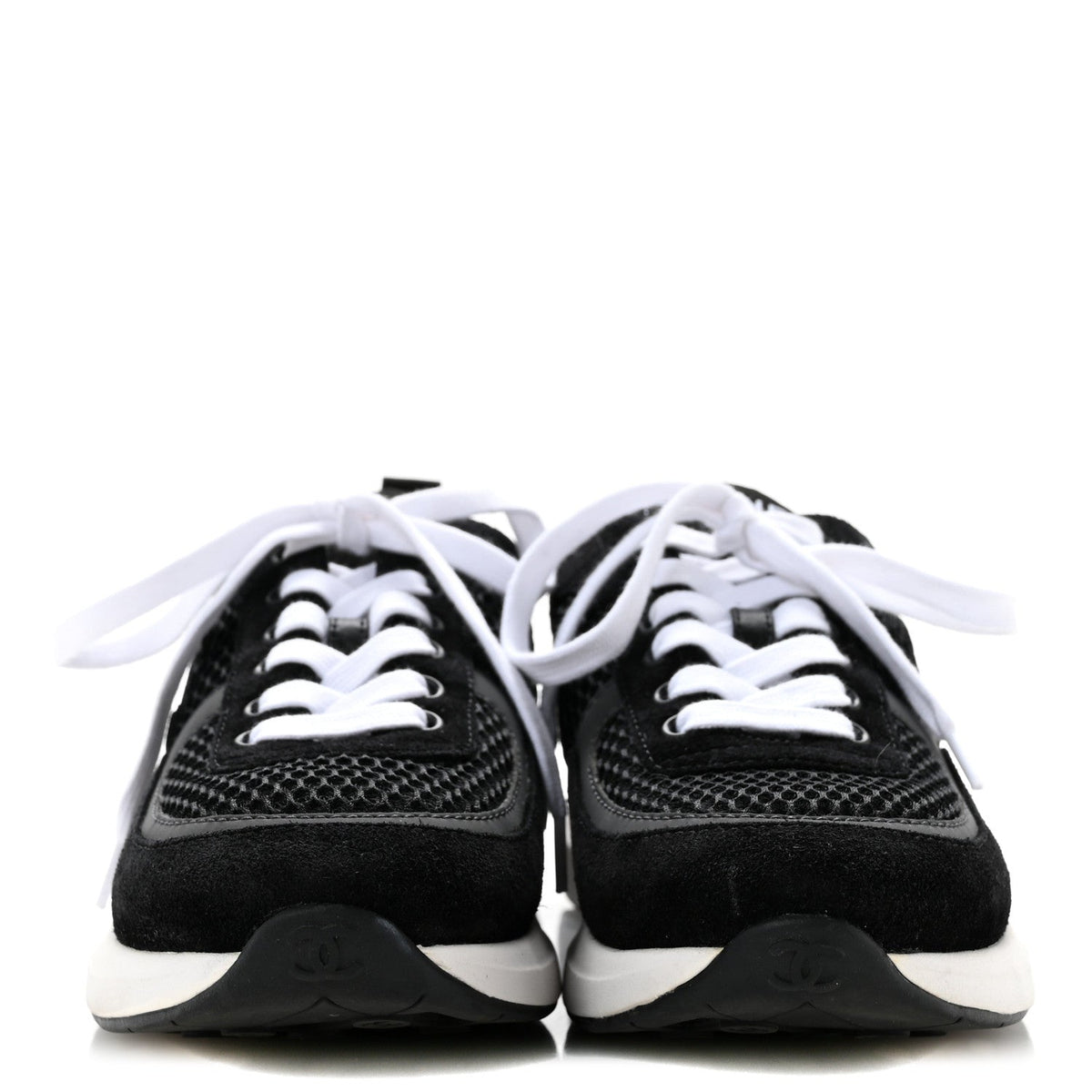 Chanel Calfskin Mesh Lycra Suede Women's Logo Sneakers 36 Black