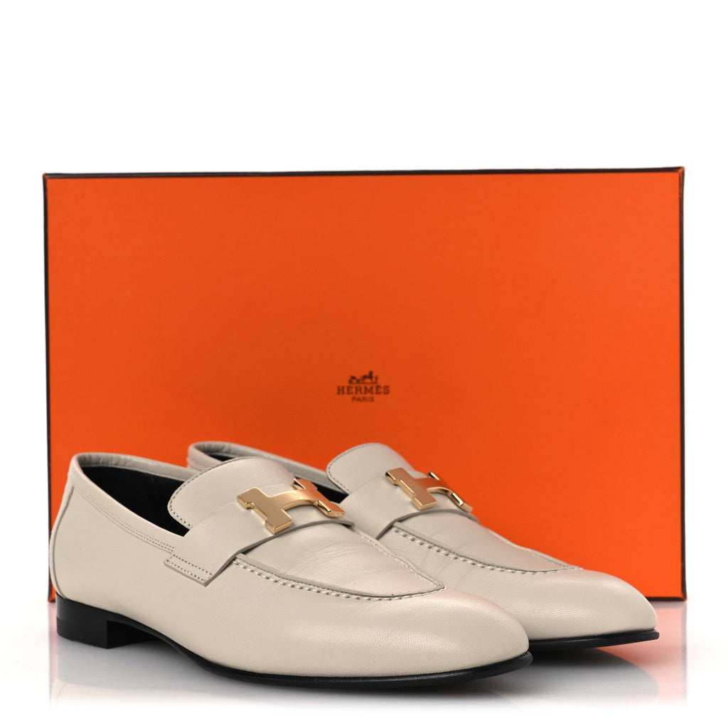 Hermes Goatskin Women's Paris Loafers 37 Beige Glaise