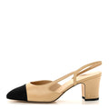 Chanel Goatskin Grosgrain CC Cap Toe Women's Slingback Pumps