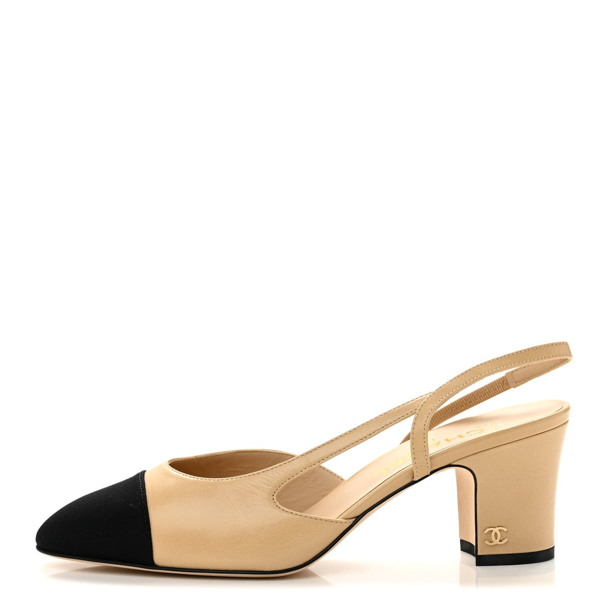 Chanel Goatskin Grosgrain CC Cap Toe Women's Slingback Pumps