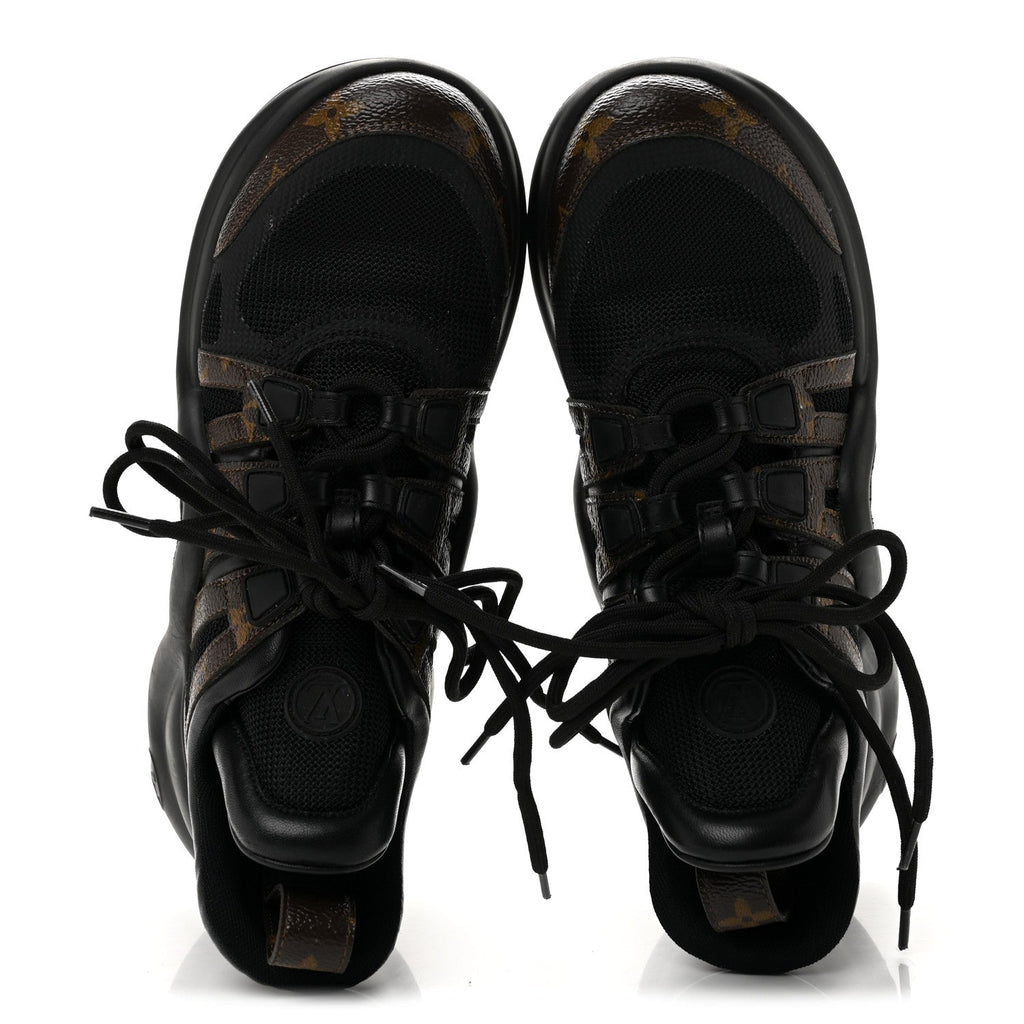 Louis Vuitton Calfskin Patent Monogram Women's LV Archlight Sneakers 37.5 Black