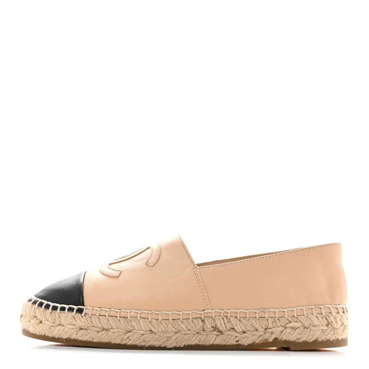 Chanel Lambskin Women's CC Espadrilles 35 Beige Black