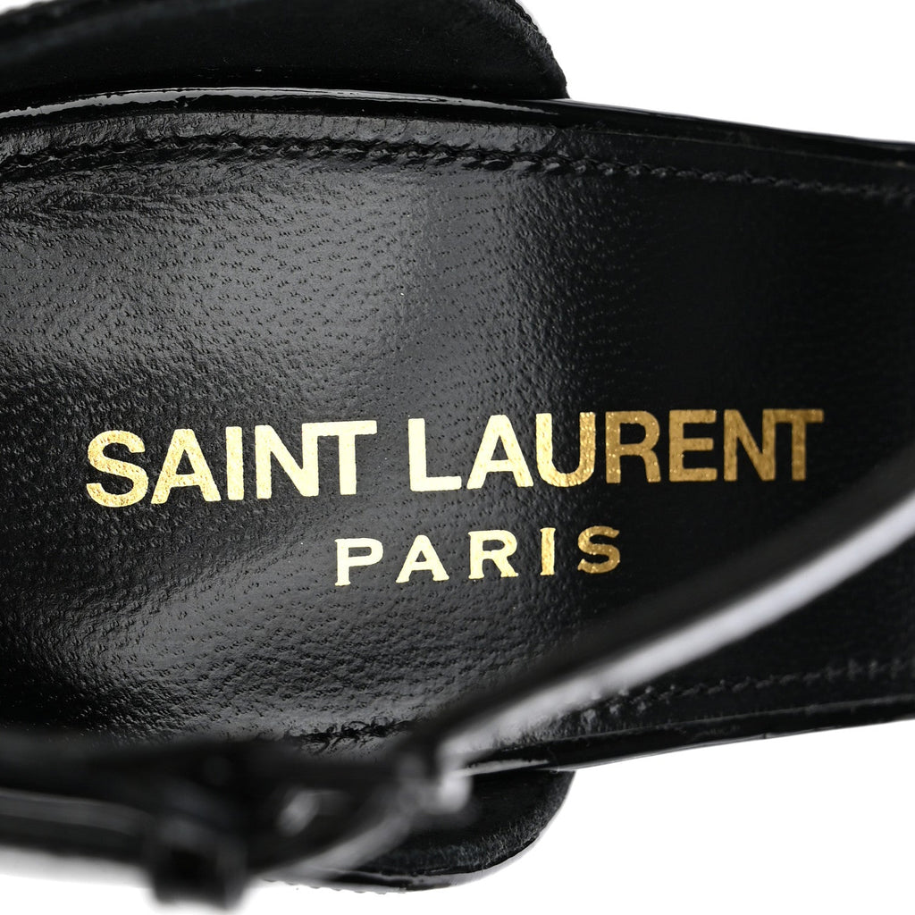 Saint Laurent Patent Calfskin Women's Opyum 110 Sandals 37.5 Black