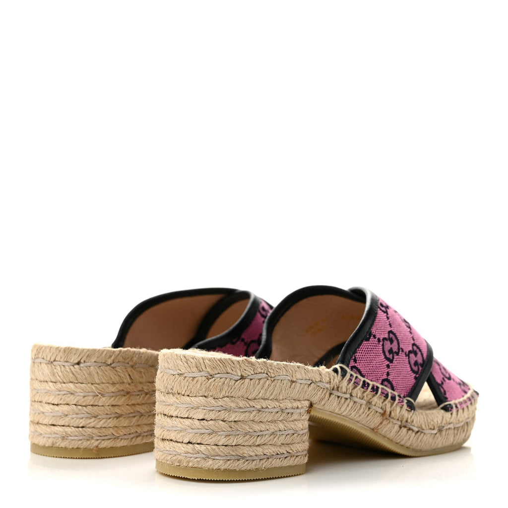 Gucci Canvas Women's Criss Cross Espadrille Sandals 35.5 Pink Blue