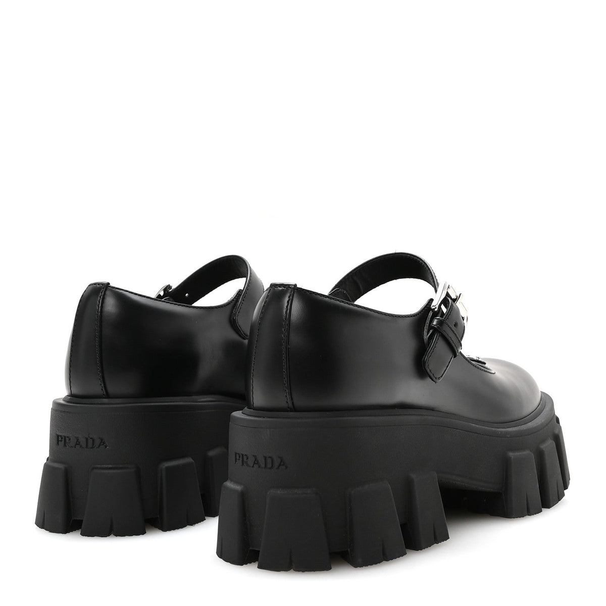 Prada Spazzolato Calfskin Women's Monolith Mary Janes 35.5 Black