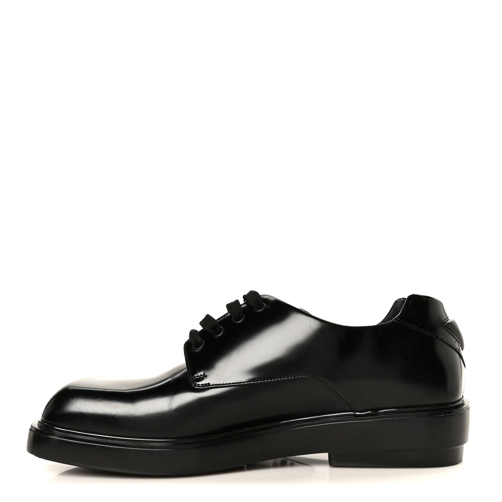 Prada Spazzolato Men's Square Toe Lace Up Derby Shoes 9 Black