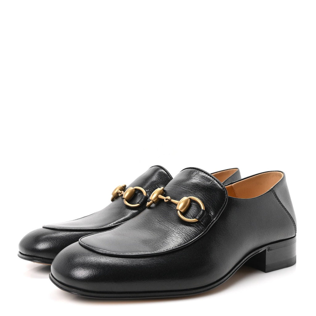 Gucci Goatskin Women's Horsebit Mid-Heel Loafers 37 Black