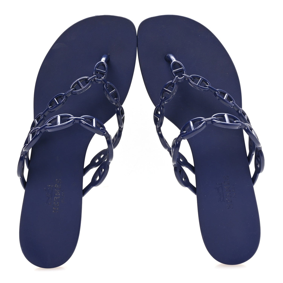 Hermes Rubber Women's Chaine d'Ancre Island Sandals 37 Bleu Smalt