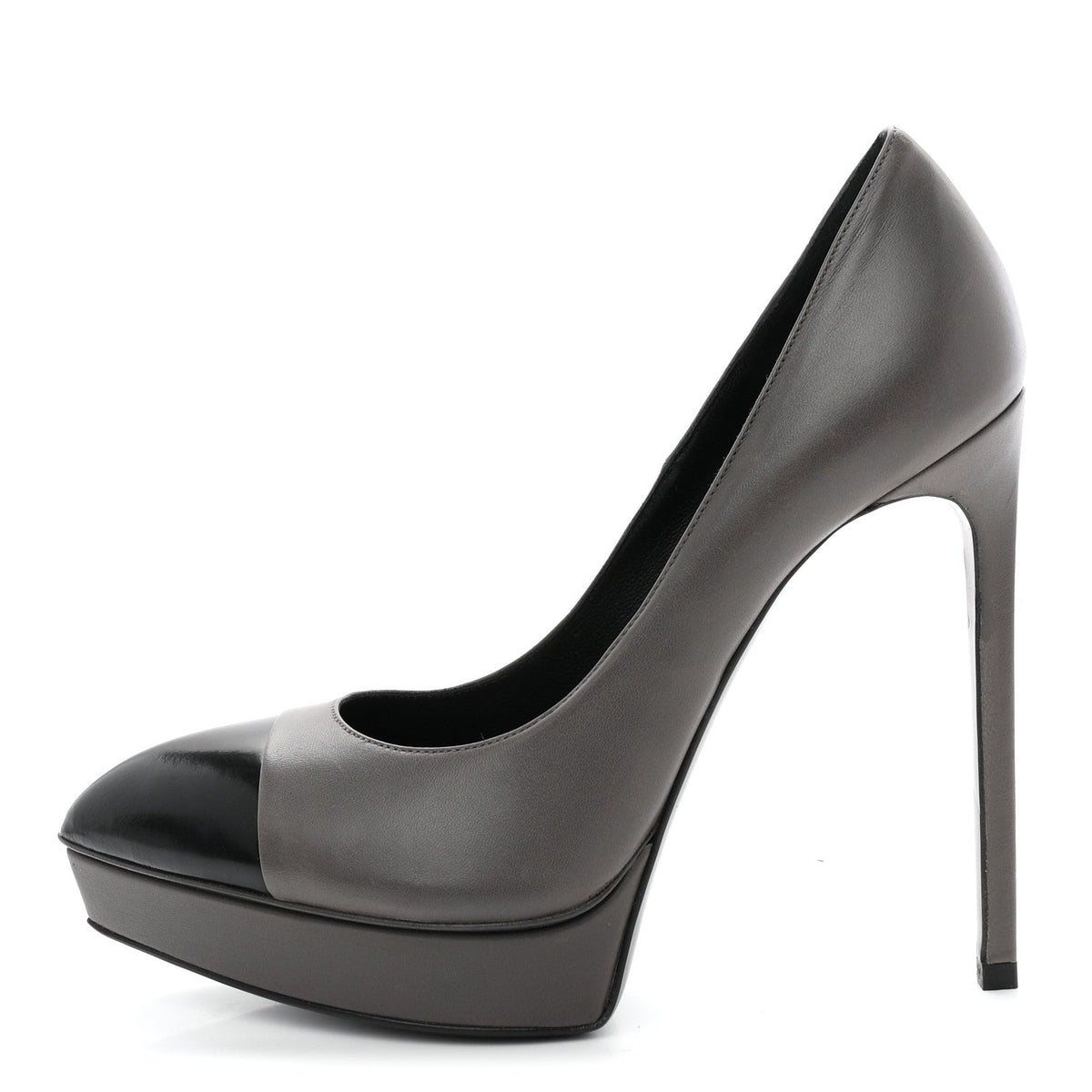 Saint Laurent Calfskin Cap Toe Janis 105 Platform Pumps 39.5 Grey