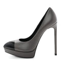 Calfskin Cap Toe Janis Platform Pumps Grey