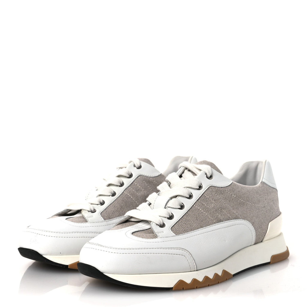 Hermes Canvas Calfskin Men's Trail Sneakers 41.5 Prunoir White
