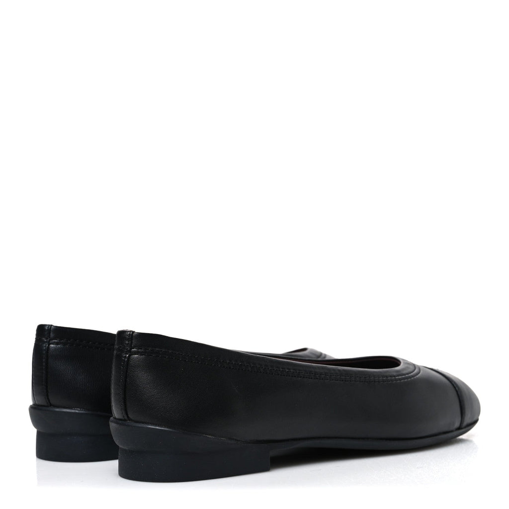 Chanel Lambskin Women's Cap Toe CC Uniform Ballerina Flats 36.5 Black