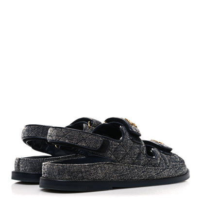Chanel Velvet Women's Velcro Dad Sandals 36 Grey