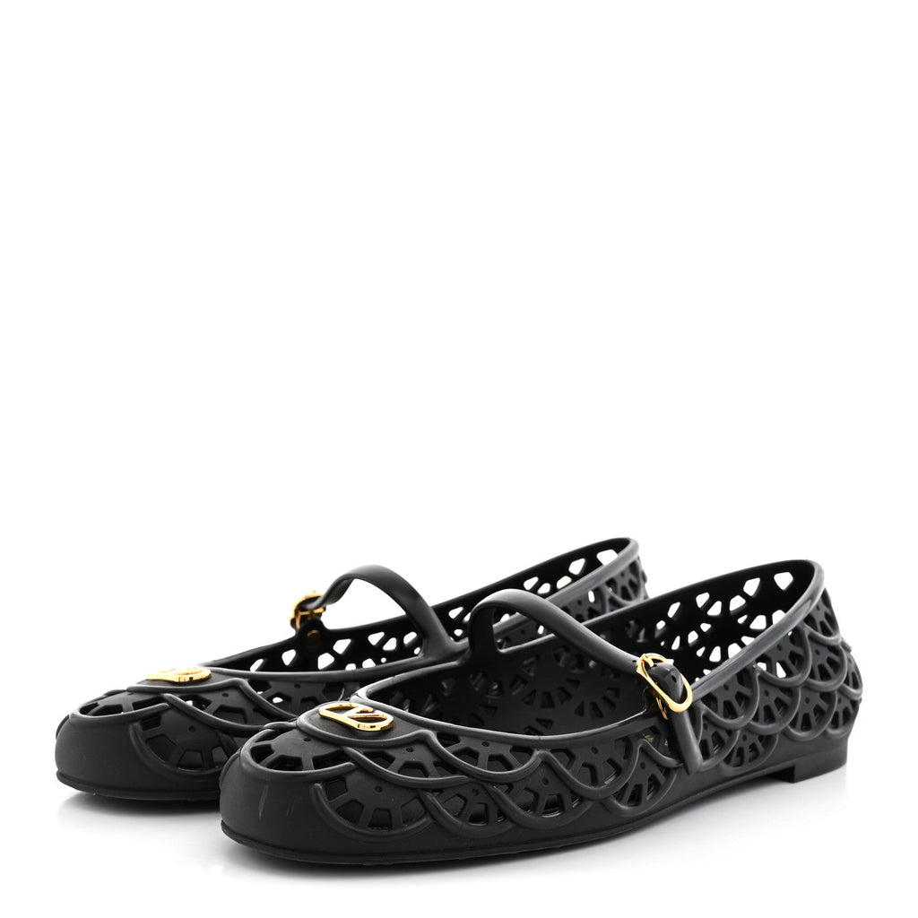 Valentino Garavani Rubber Women's VLogo Ondette Ballerina Flats 41 Black