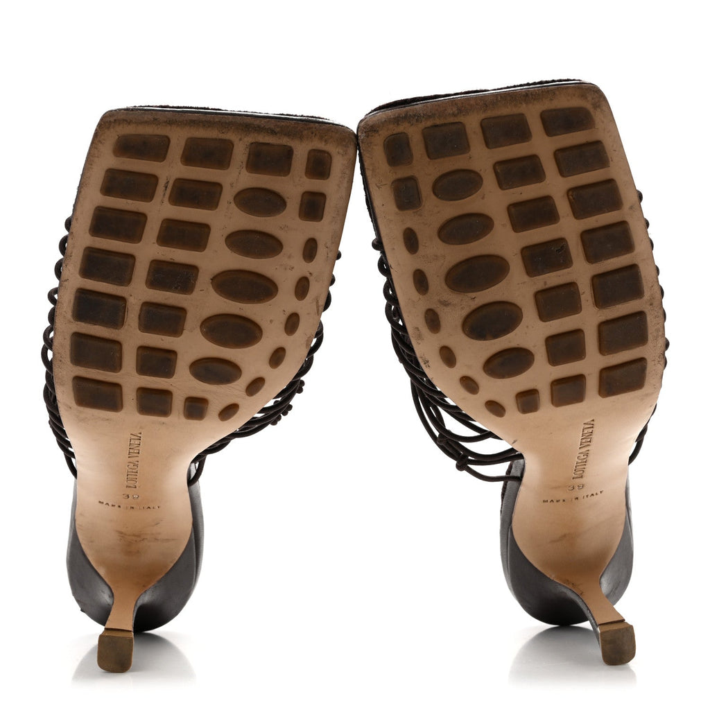 Bottega Veneta Raffia Elasticized Women's Cindy Stretch Mule Sandals 39 Bitter Chocolate