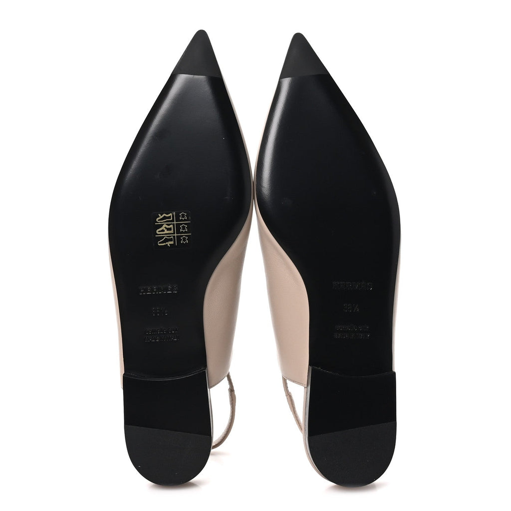 Hermès Nappa Women's Lovely Slingback Flats 38.5 Beige Galet