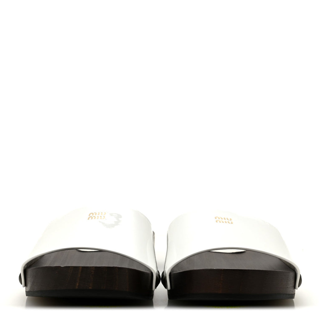 Miu Miu Patent Leather Women's Vernice Logo Slide Clogs 36 White