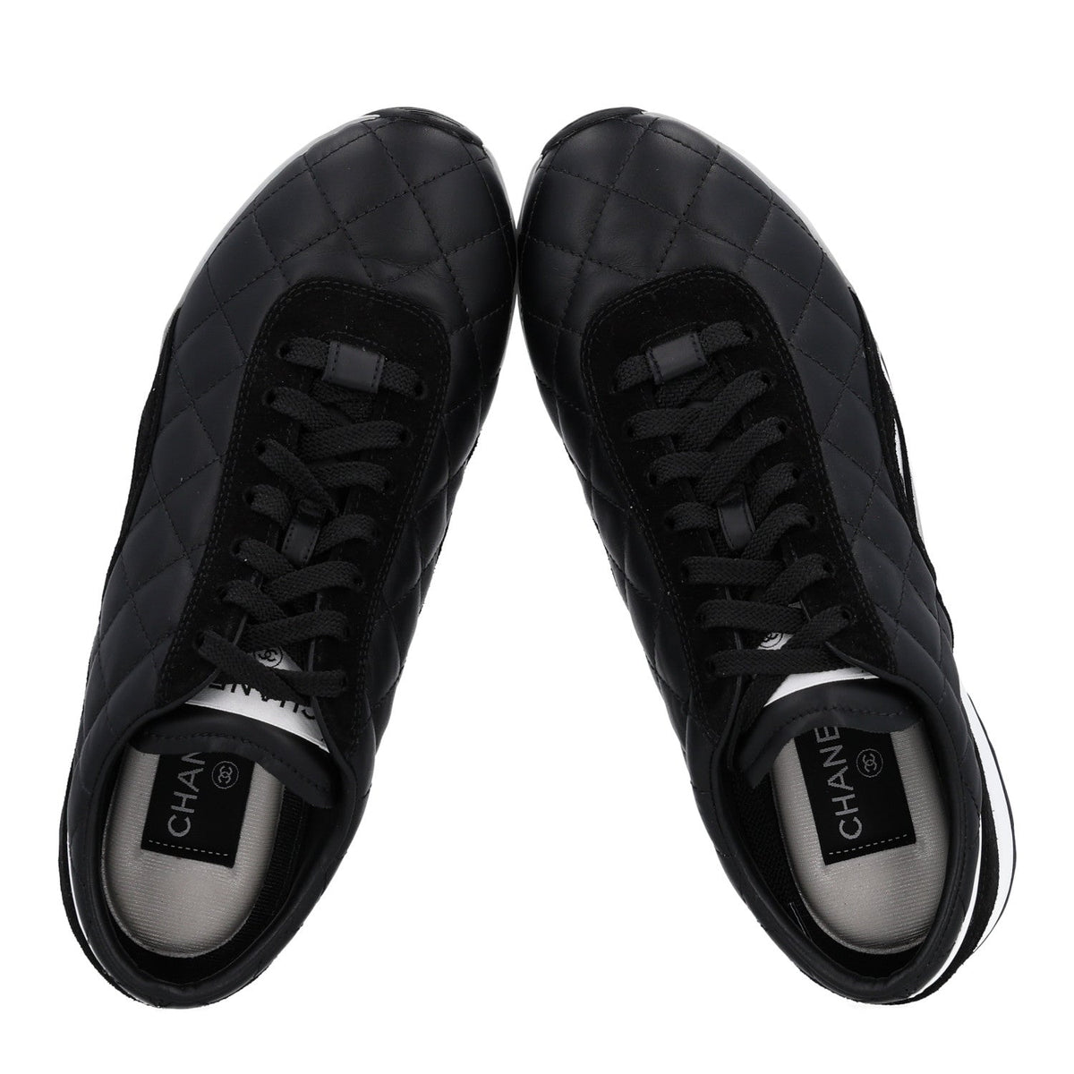 Chanel Suede Calfskin Quilted Women's Sneakers 36.5 Black
