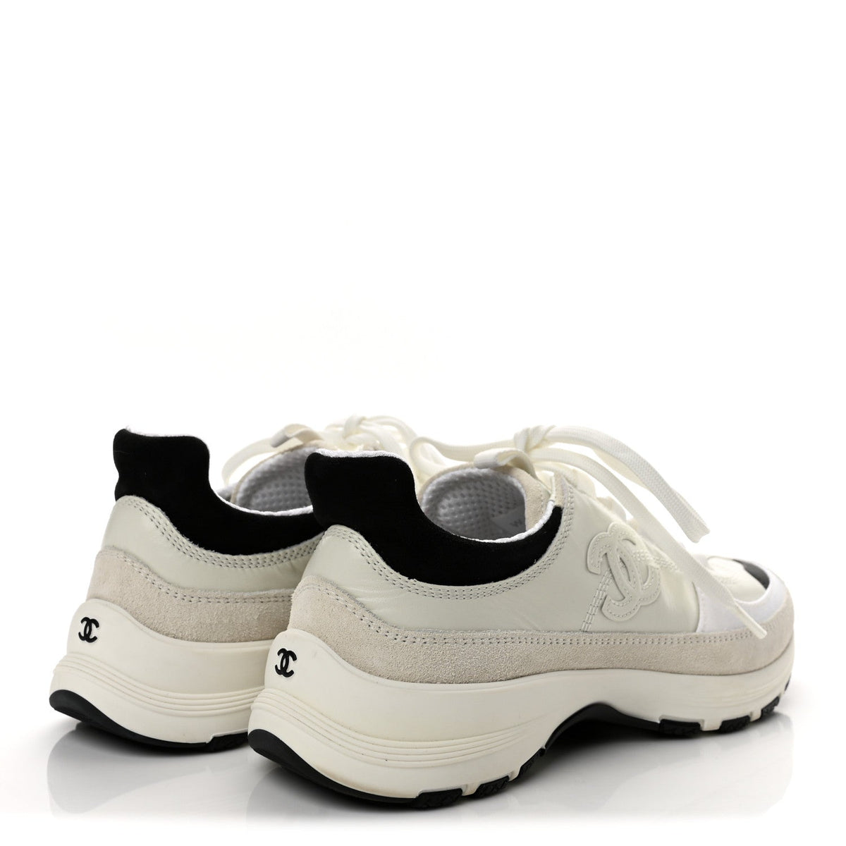 Chanel Calfskin Suede CC Women's Sneakers 36.5 White Black