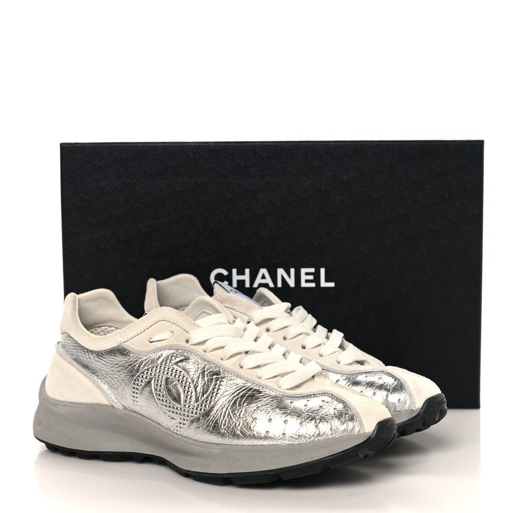 Chanel Laminated Calfskin Suede CC Women's Shoes