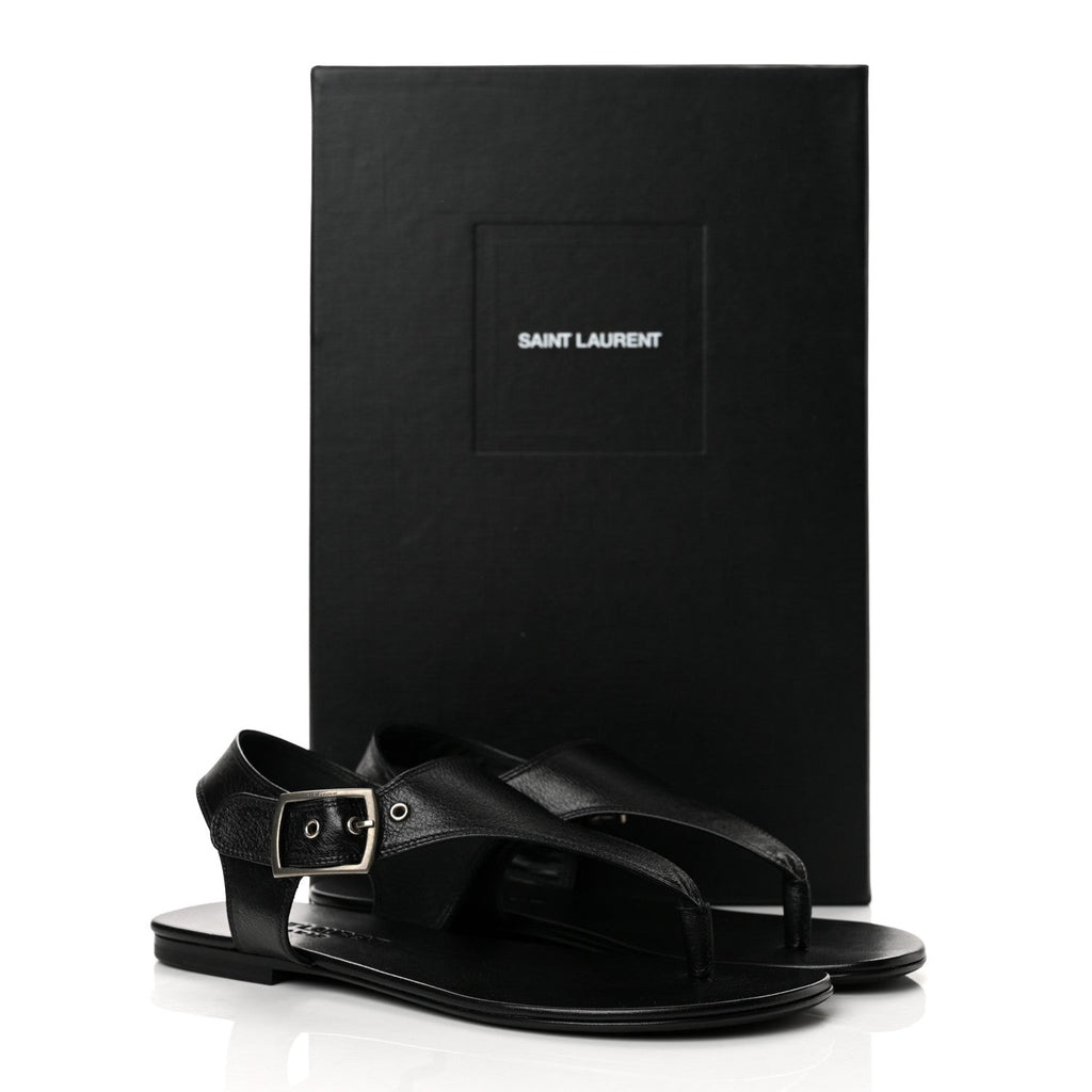 Saint Laurent Calfskin Women's Incrociato Denver Monogram Sandals 36 Black