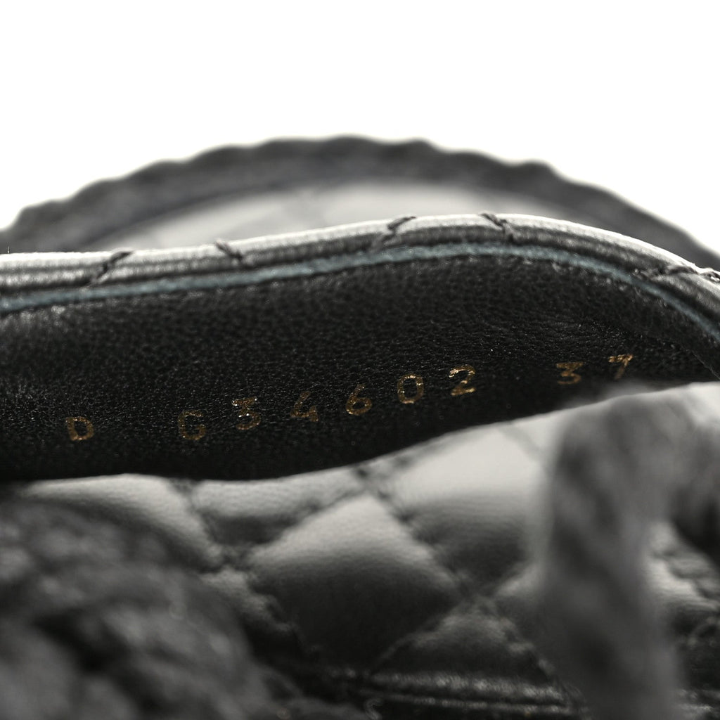 Chanel Cord Lambskin Women's Quilted Logo Sandals 37 Black