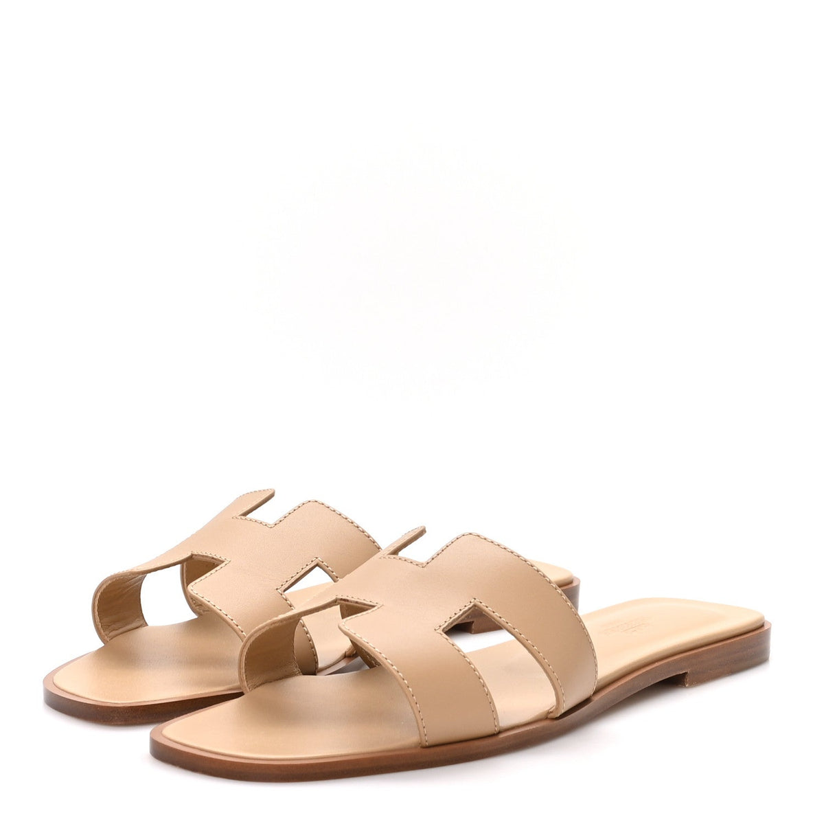 Hermes Box Calfskin Women's Oran Sandals 39 Camel