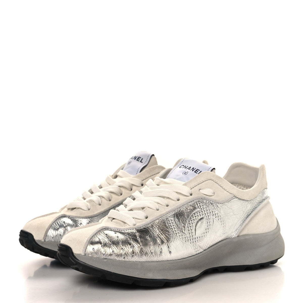 Chanel Laminated Calfskin Suede CC Women's Shoes