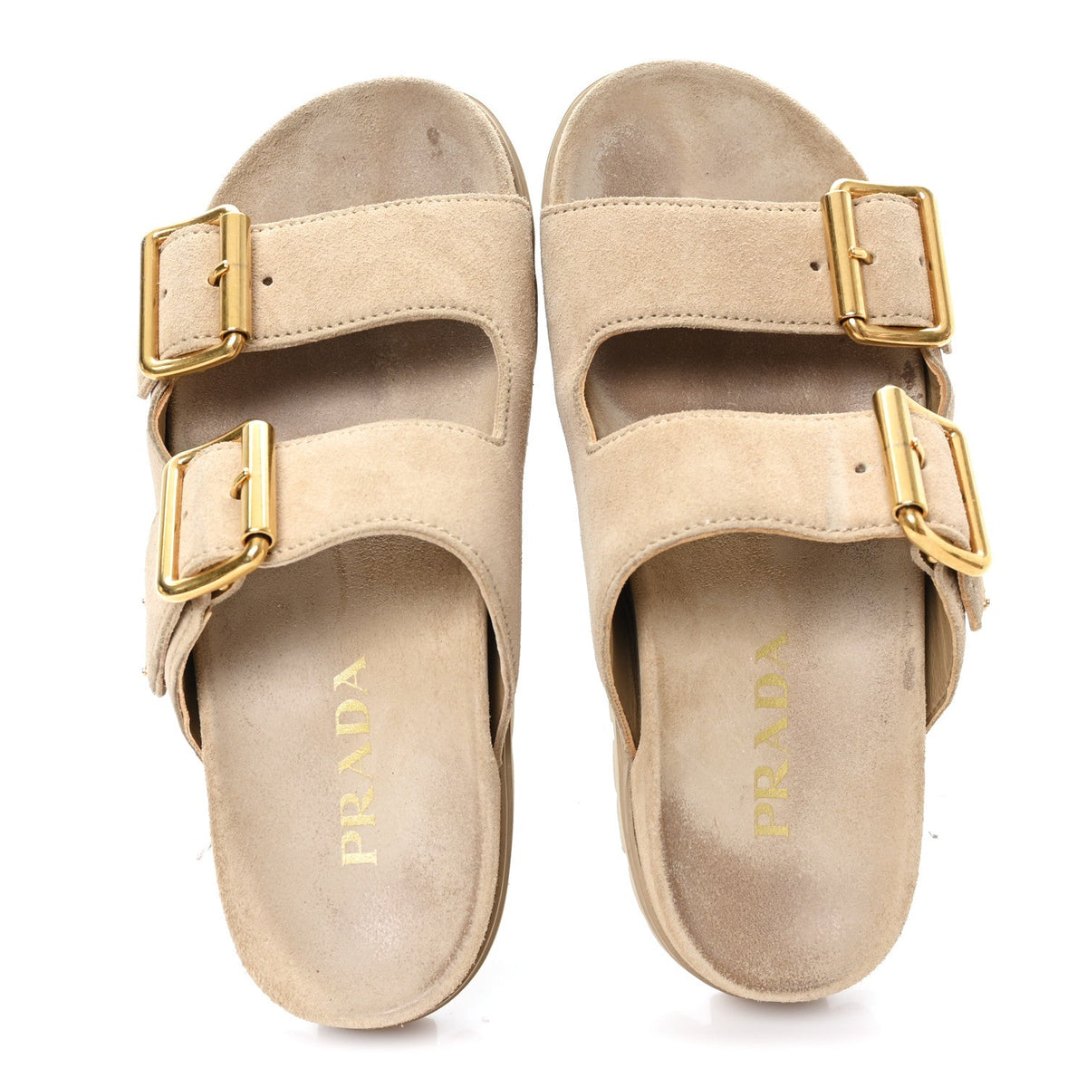 Prada Suede Women's Triangle Logo Slide Sandals 36 Ecru