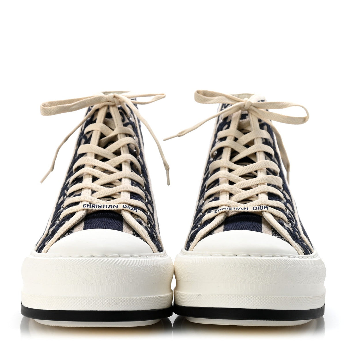 Christian Dior Knit Calfskin Women's Oblique Walk'n Dior High Top Sneakers 41 Deep Blue