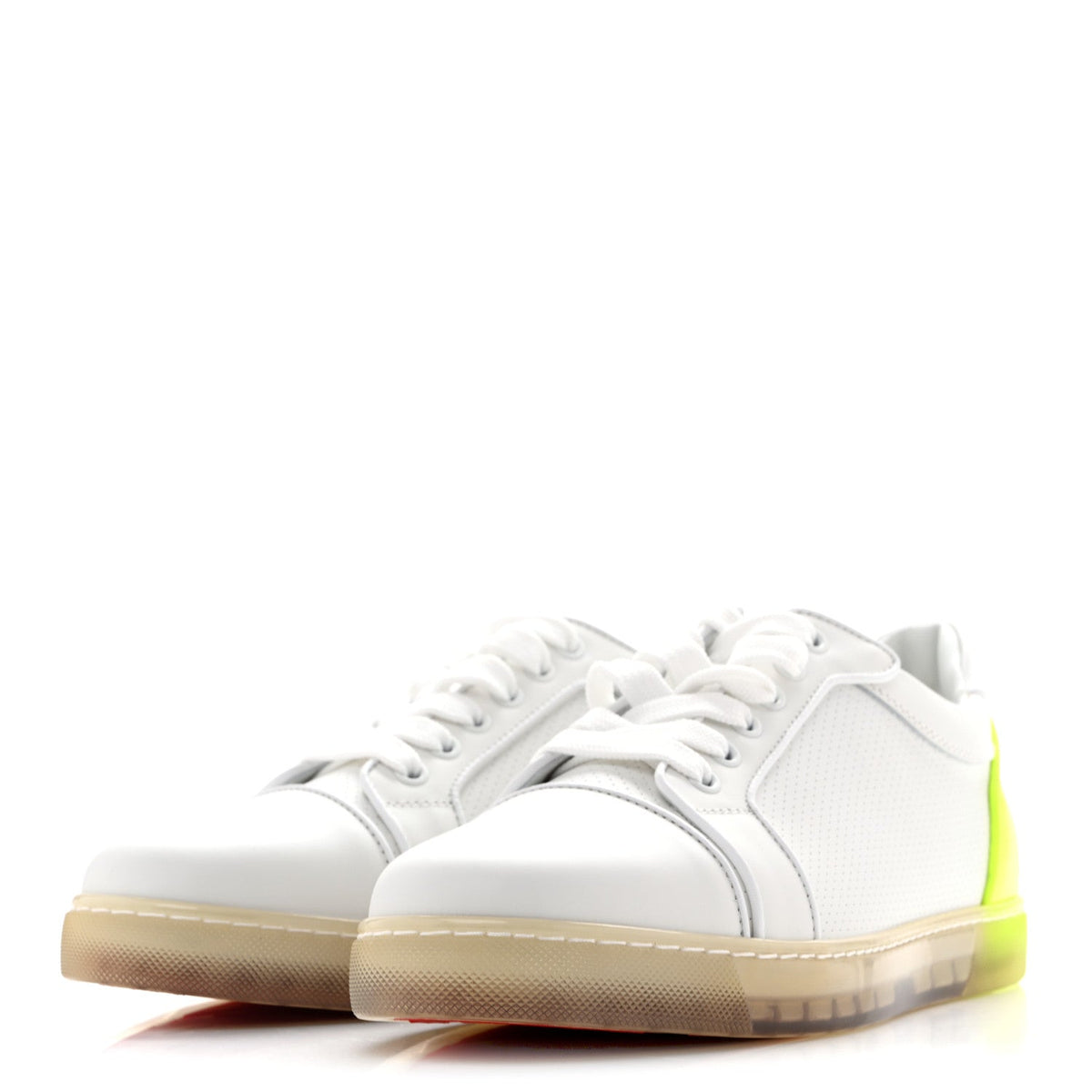 Christian Louboutin Calfskin Women's Fun Vieira Orlato Flat Sneakers 39.5 White Fluo Yellow