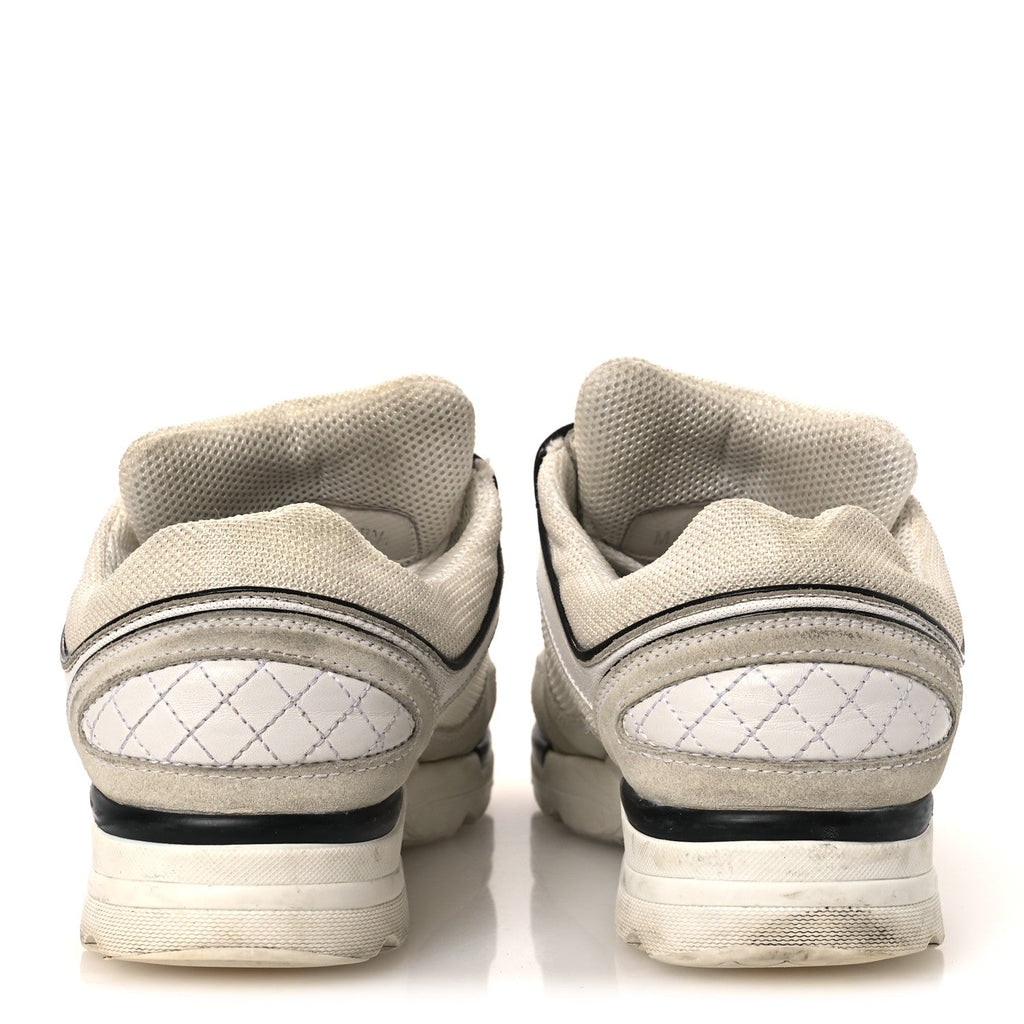Chanel Mesh Suede Calfskin Women's CC Sneakers 37.5 White Black