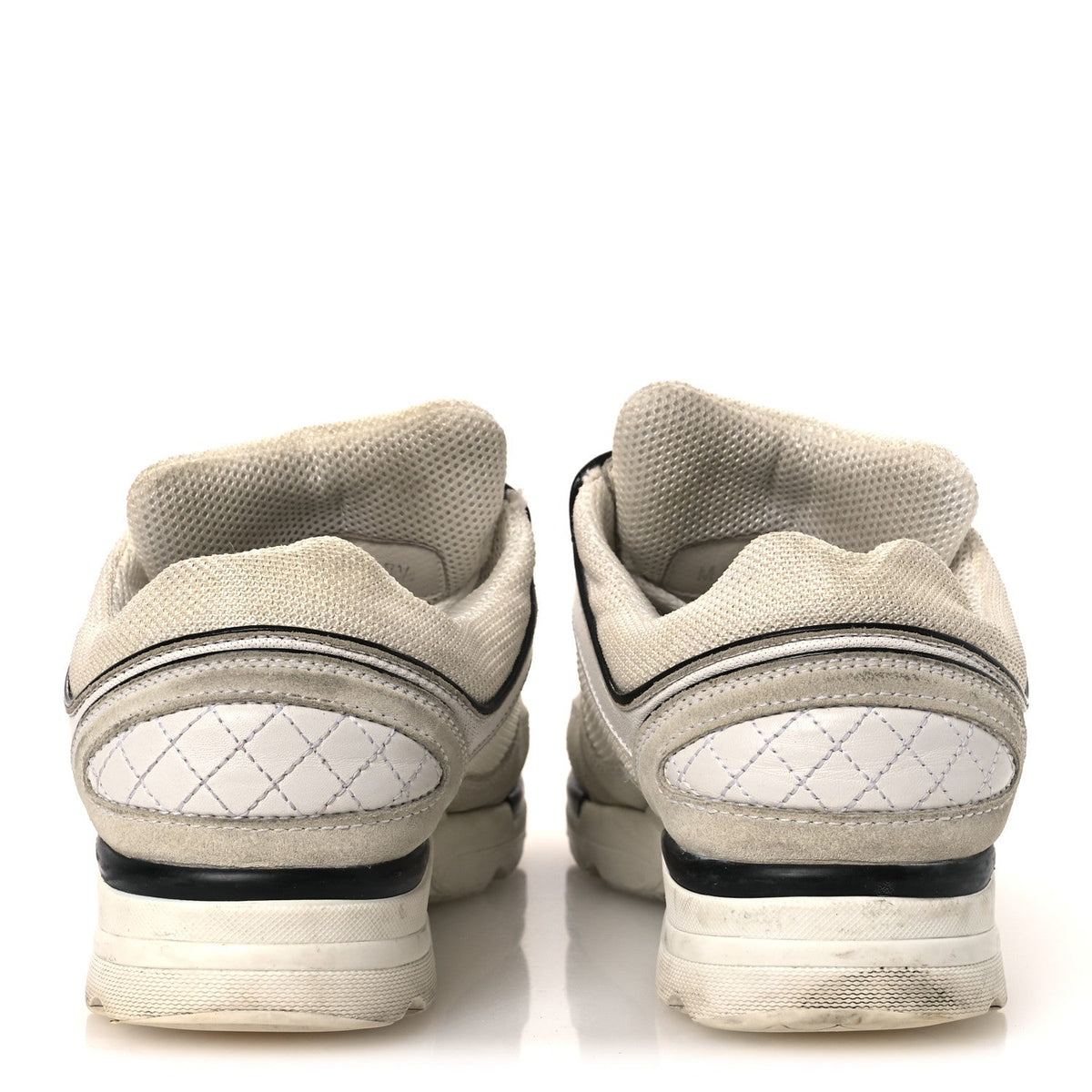 Chanel Mesh Suede Calfskin Women's CC Sneakers 37.5 White Black