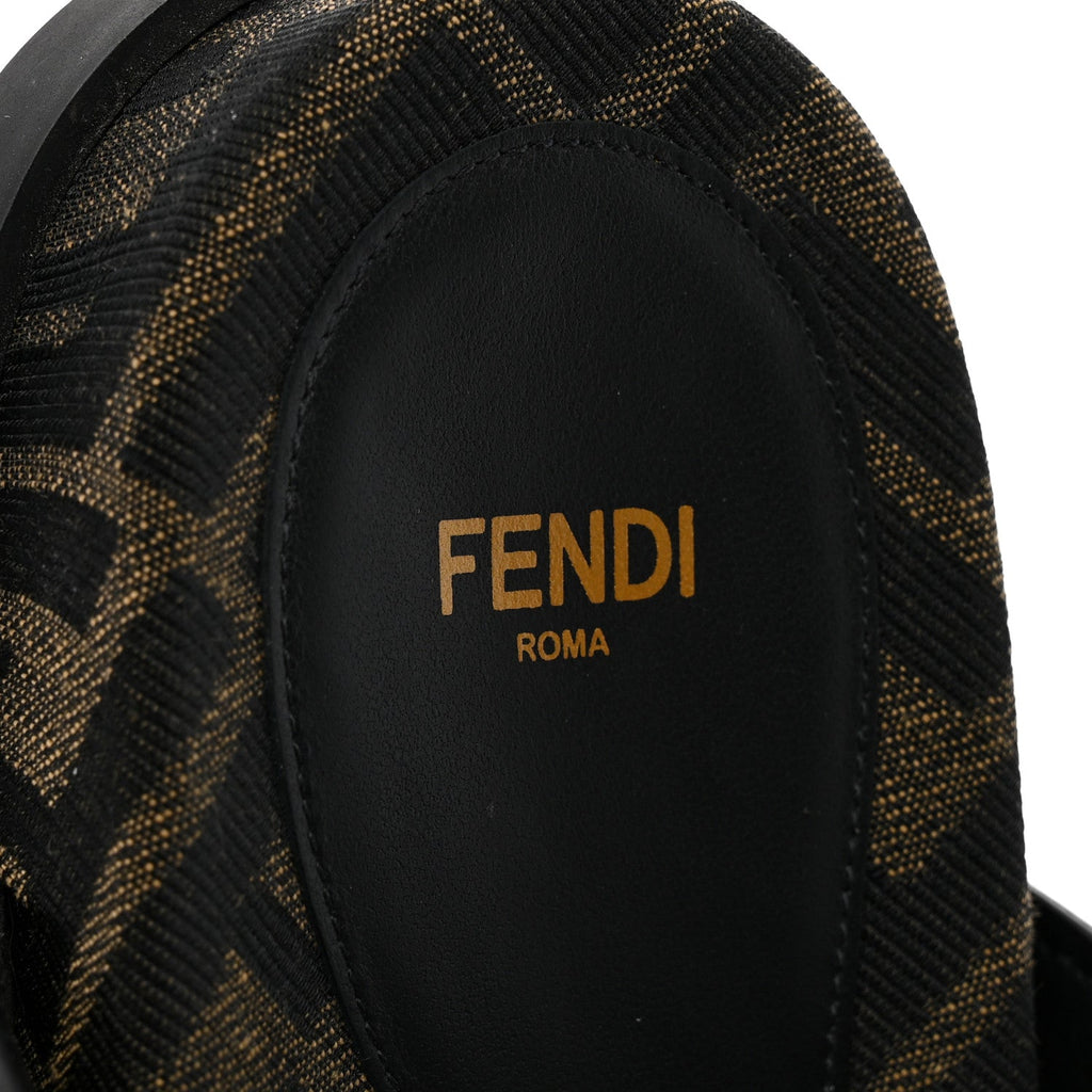 Fendi Fabric Jacquard Nappa FF Women's Feel Buckled Slide Sandals 37 Tobacco Black