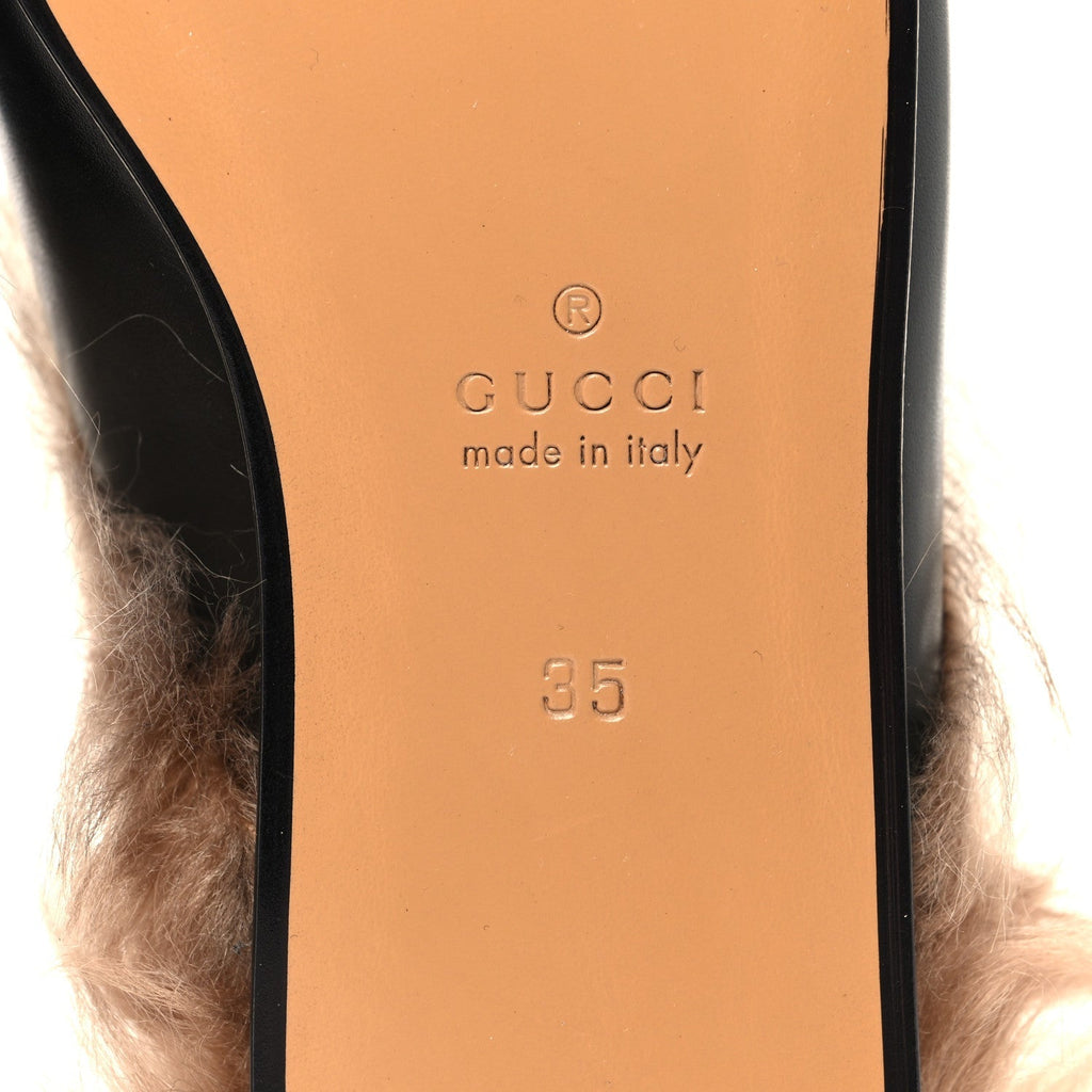 Gucci Calfskin Fur Women's Princetown Slippers 35 Black
