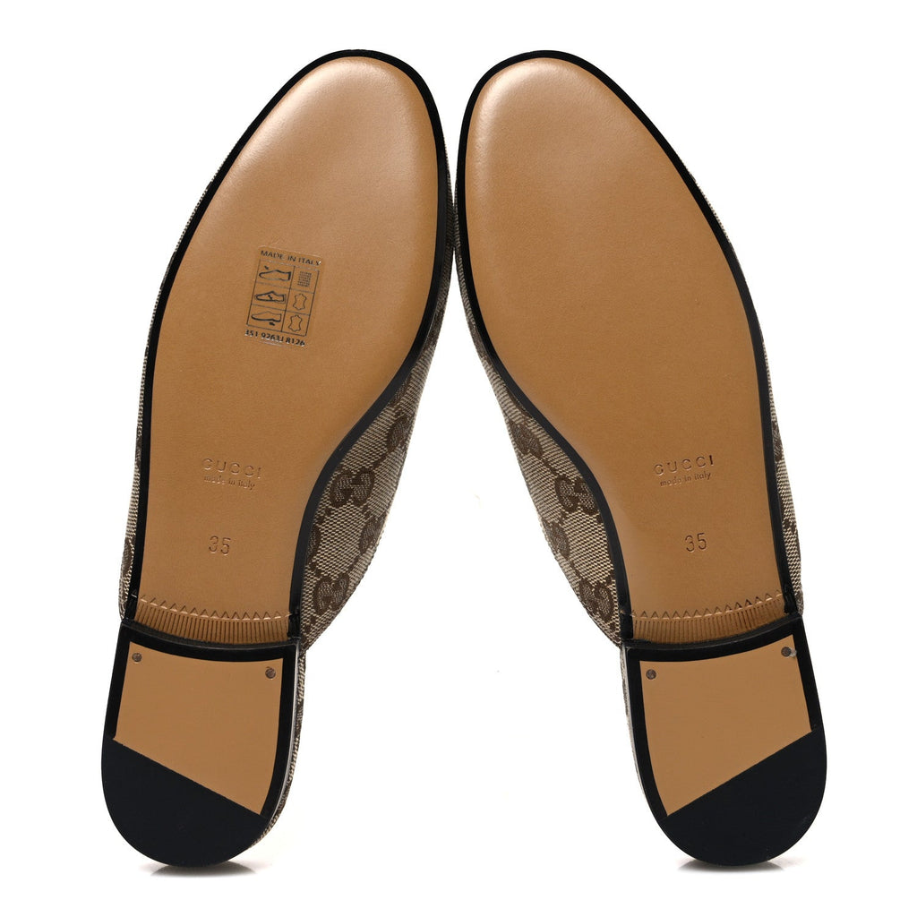 Gucci Canvas Women's Princetown Slippers 35 Beige Ebony New Acero