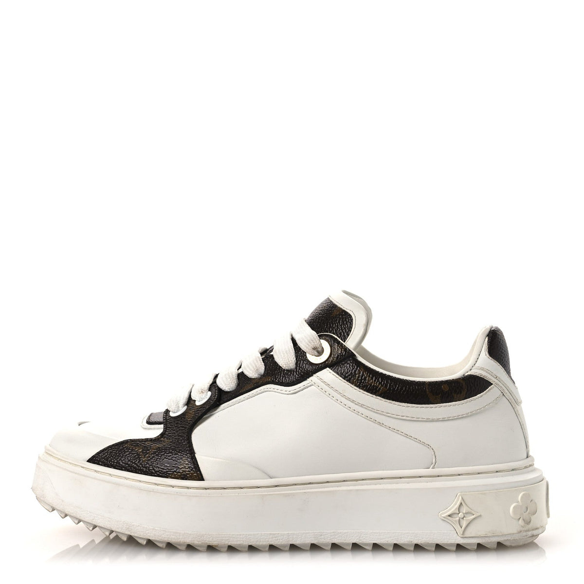 Louis Vuitton Calfskin Women's Embossed Monogram Time Out Sneakers 36 White