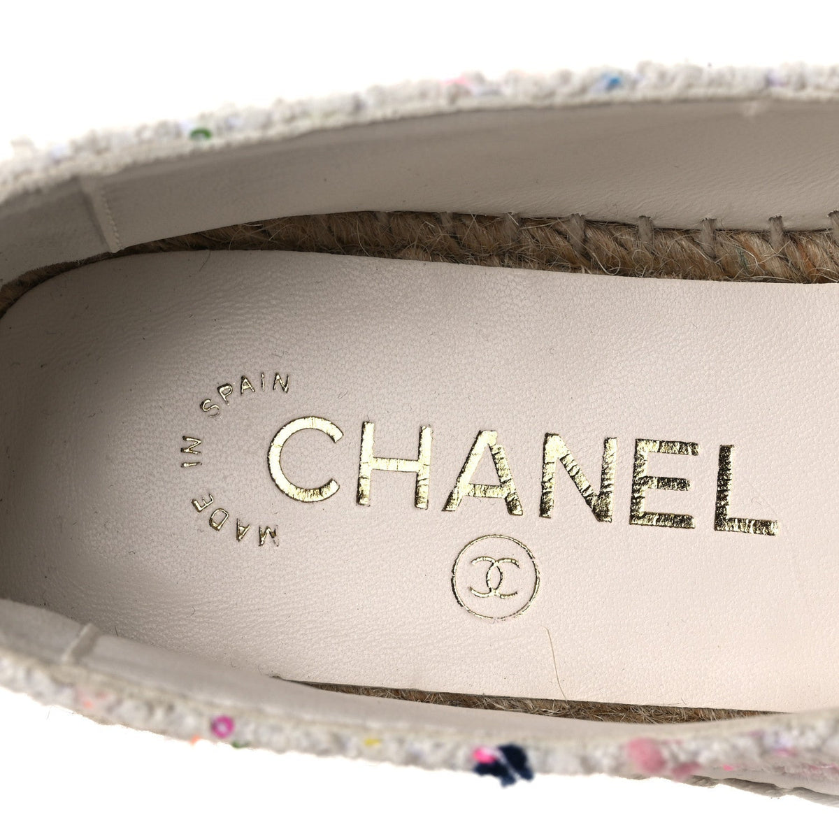 Chanel Glittered Tweed Lambskin Women's CC Espadrilles 36 White Multicolor