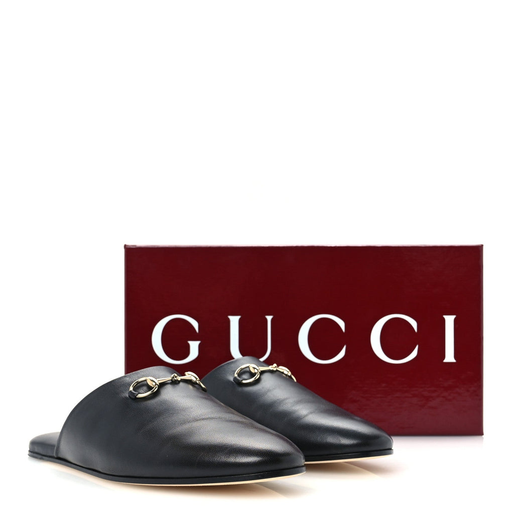 Gucci Nappa Women's Annette Horsebit Slippers 39.5 Black