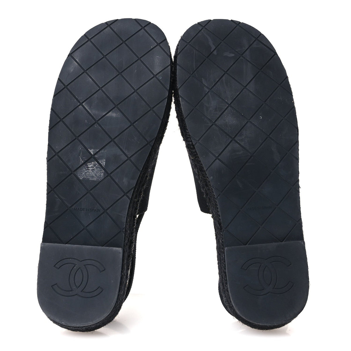 Chanel Canvas Strass CC Women's Espadrille Slingback Sandals 38 Black