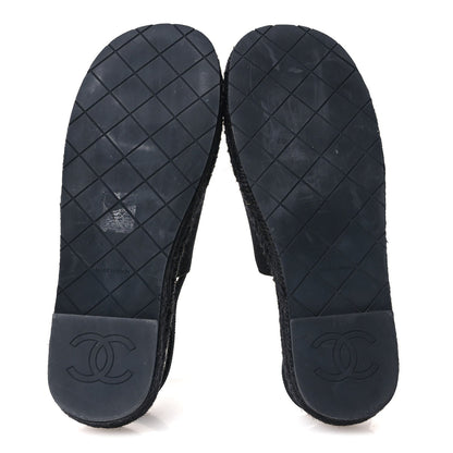 Chanel Canvas Strass CC Women's Espadrille Slingback Sandals 38 Black