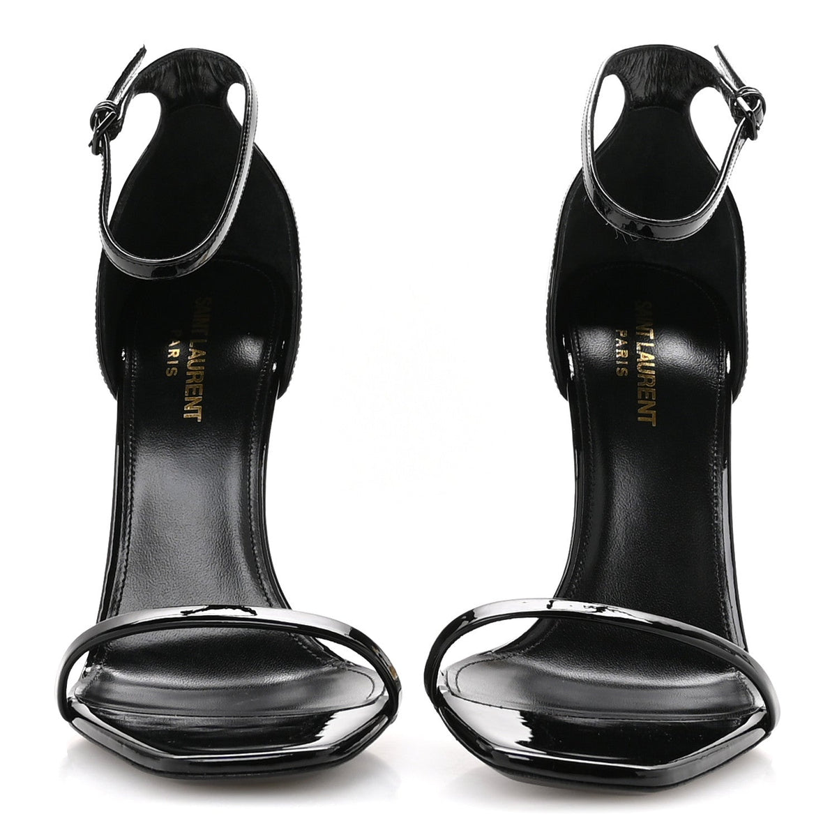 Saint Laurent Patent Calfskin Women's Opyum 110 Sandals 39.5 Black Gold