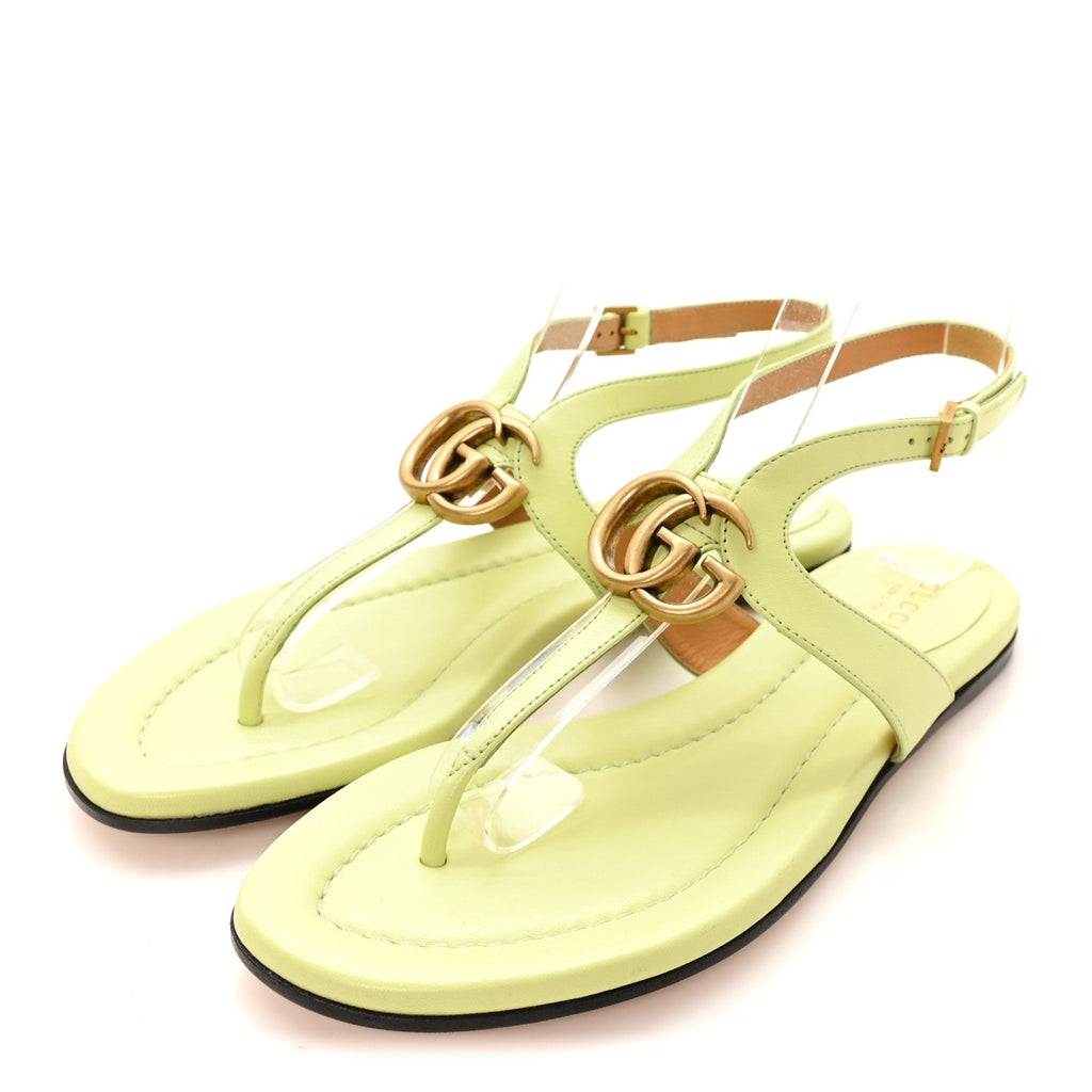 Gucci Calfskin Women's Double G Thong Flat Sandals 36.5 Pistachio Green