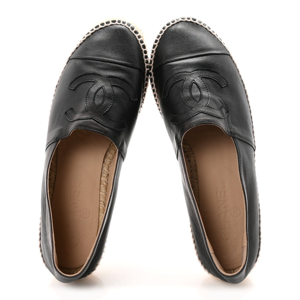 Chanel Lambskin CC Women's Espadrilles 38 Black