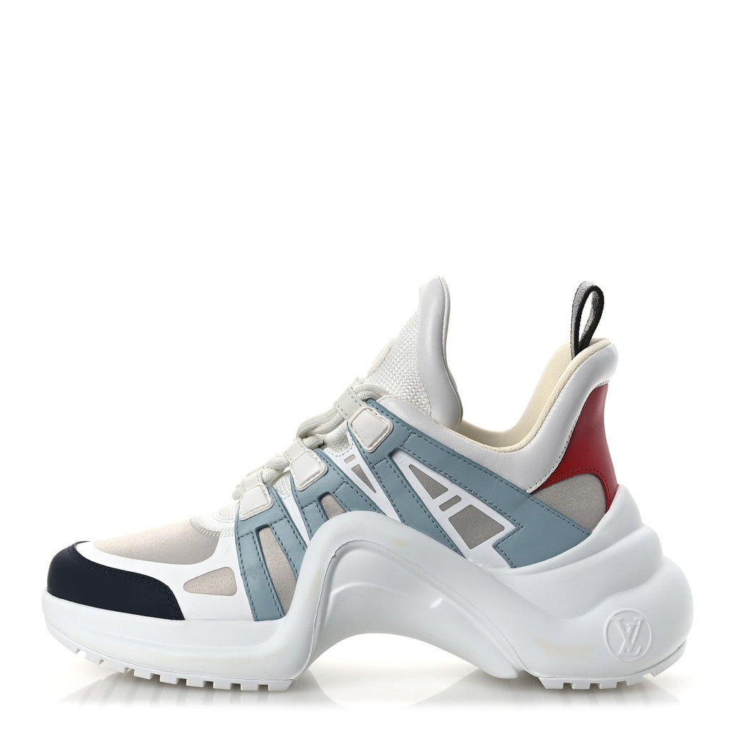 Louis Vuitton Calfskin Technical Nylon Women's LV Archlight Sneakers 38 White Blue Gris