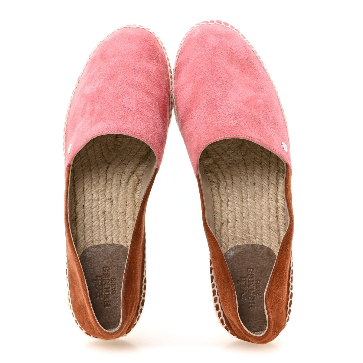 Hermes Suede Goatskin Women's Joven Espadrilles 37 Rose De Venise Gold