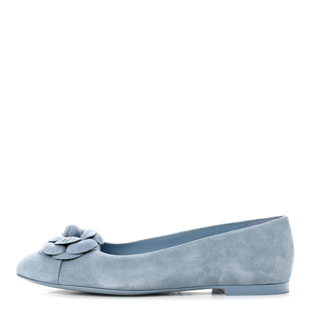 Chanel Suede Cap Toe Camellia Women's Ballerina Flats Light Blue