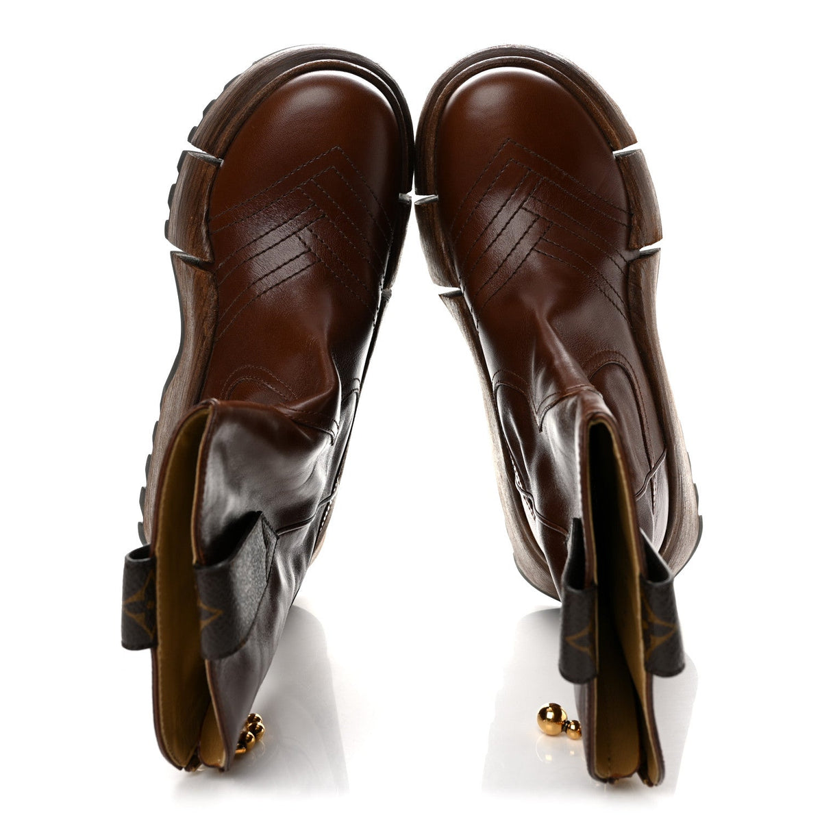 Louis Vuitton Patent Calfskin Women's LV Zoom Platform Boots 37 Brown