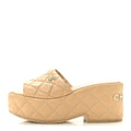 Chanel Lambskin Women's Quilted CC Wedge Mules 36 Beige