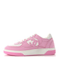Chanel Cotton Calfskin Women's CC Sneakers 37.5 Pink White